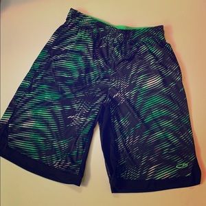 Black Athletic Shorts with Neon Green Stripes